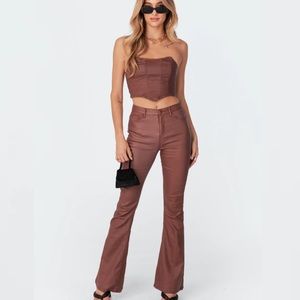 NWT Edikted Luna Faux Leather Flare Jeans Brown